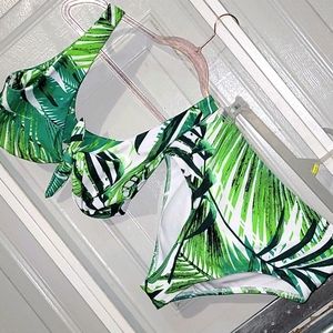 Fashion Nova Green Leaf Print Bikini